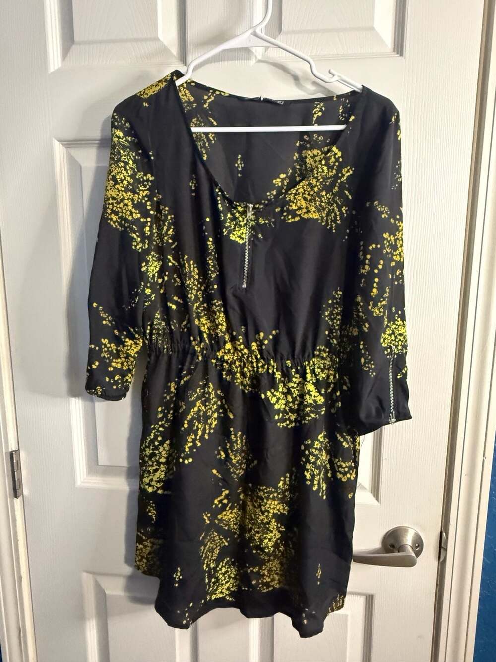 Zara TRF Black Yellow Floral Zip Front Tunic Dress Medium